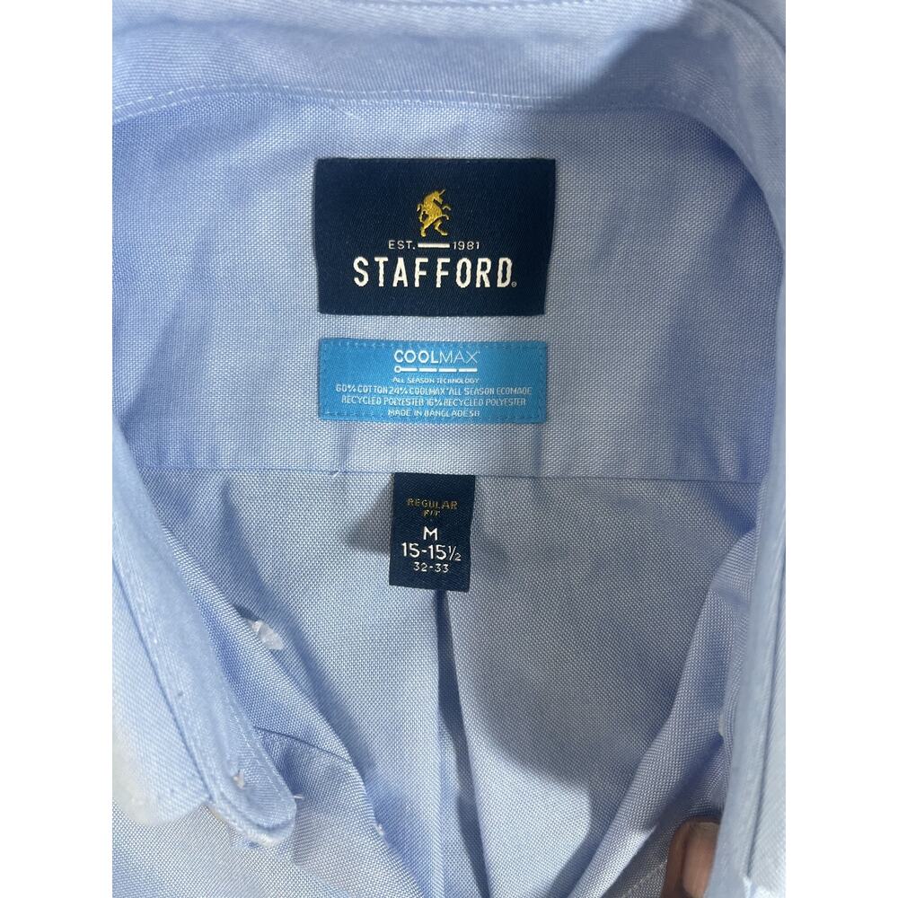MED - Stafford Men's Coolmax Blue Long Sleeve Button Down Shirt, New